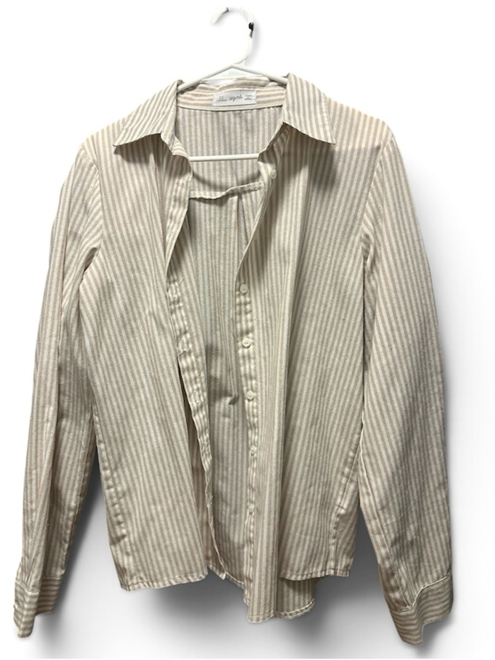 Light Beige Striped Button-Down Shirt by 66Girls